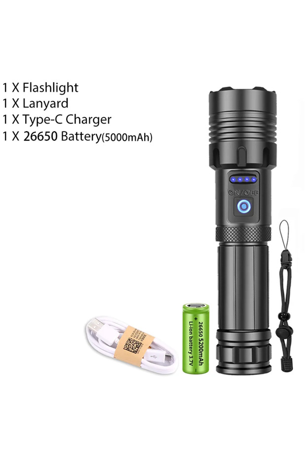 مصباح يدوي LED قوي X73 XHP120 26650، قابل لإعادة الشحن، محمول، تكتيكي، فائق السطوع