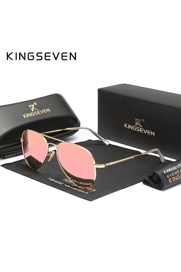 C5-Gold-Pink KINGSEVEN Pilot Alloy Sunglasses Polarization UV400 Anti-reflection Full Frame Parsnip