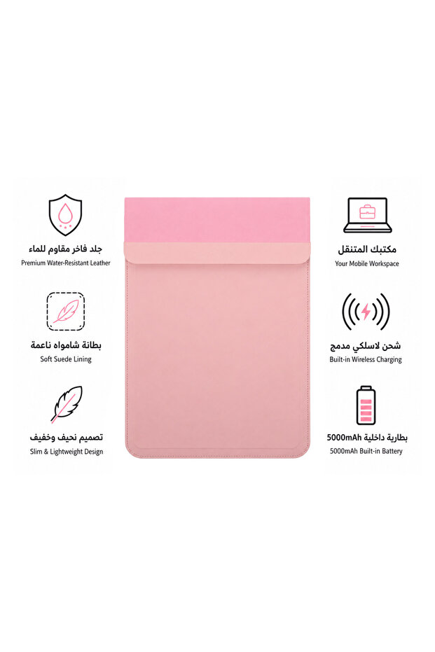 حقيبة لابتوب أصلية فاخرة من الجلد الناعم، شاحن لاسلكي، بمقاسات منوعة، بتصميم أنيق، مع جيب خلفي