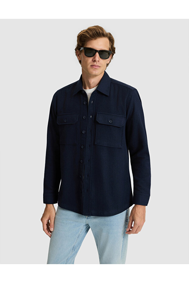 Navy Blue Comfort Fit Long Sleeve Shirt 50316739-Vr033