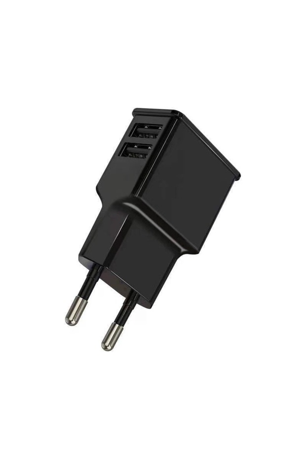 شاحن طاقة أسود بمنفذين USB، محول شحن سريع عالمي 5 فولت 1 أمبير، قابس أوروبي للسفر