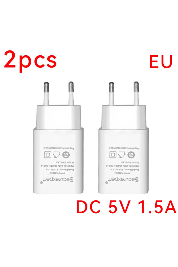 قابس أوروبي (EU) عدد 2 قطعة، محول طاقة 5 فولت 1.5 أمبير لكاميرا الأمن الداخلية، USB مقاوم للماء، تيار متردد 100-240 فولت
