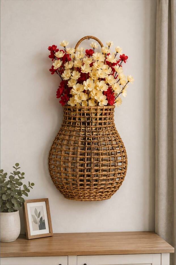 Rattan 9201 Hanging Vase Basket Bag Holder Multi-Purpose Organizer Rattan Knitted Basket