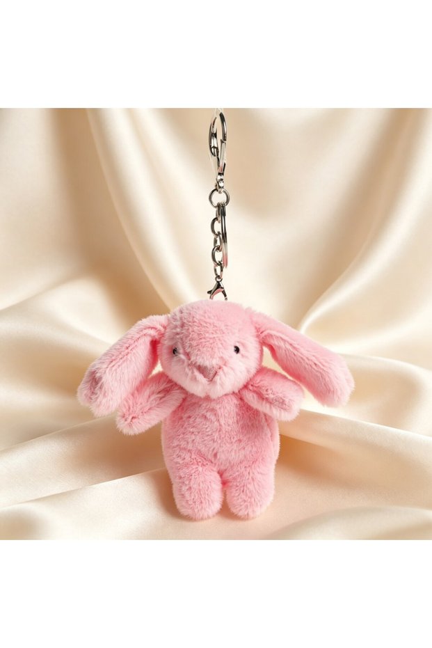 Pink Stuffed Animals Cute Cartoon Rabbit Keychain Love Pompom Trinket Toy Women Bag Car Keychain Mob