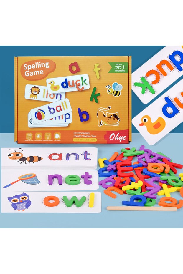 Spelling Word Game 52pcs English Alphabet Spelling Word Wooden Educational Toys for Kids Baby Puzzle