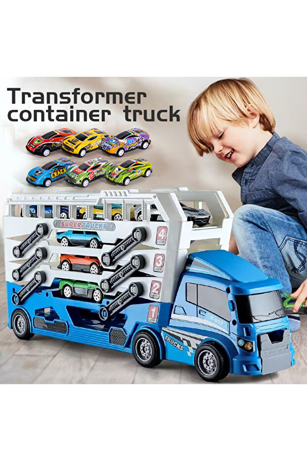 BLUE Pop-up Container-Style Truck Engineering Vehicle, Racing Toy, Children's Toy Push-Pull Vehicle
