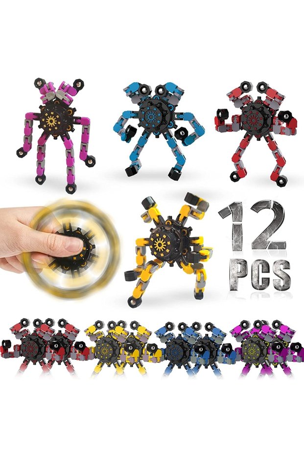 12pcs Random Colors 12/16PCS Funny Sensory Fidget Toys Deformable Chain Robot Spinners Fingertip Str