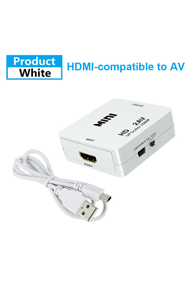 White HDMI-compatible to RCA Converter AV/CVBS L/R Audio Video Set Top Box Up Scaler 1080P MINI Box