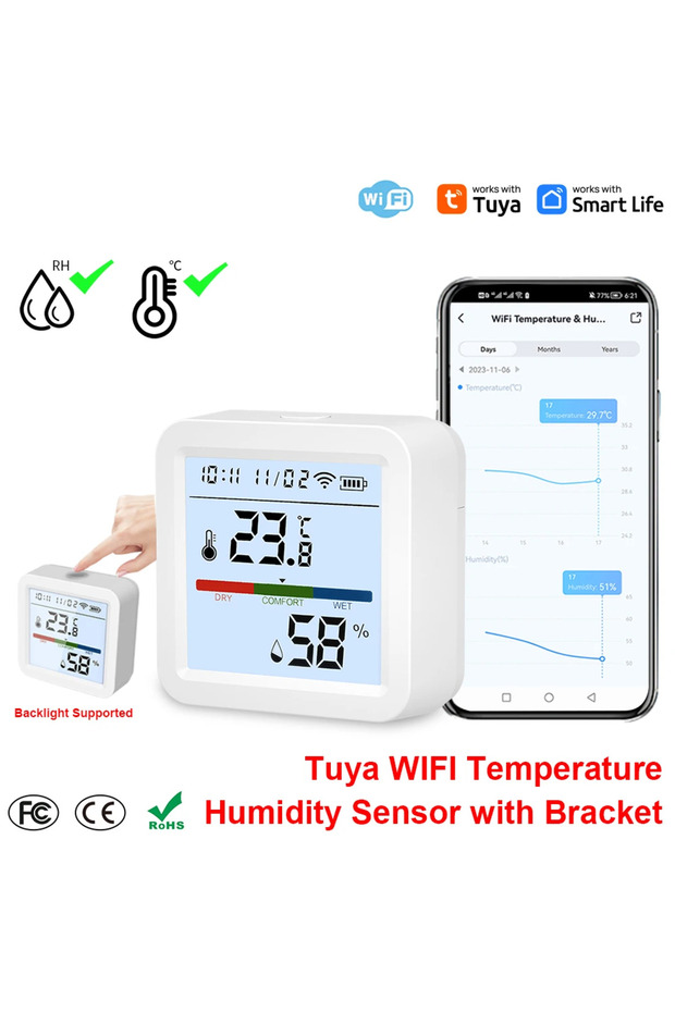 WiFi TH05 Backlight Newest Smart WIFI Temperature Humidity Sensor Hygrometer Thermometer Smart Life