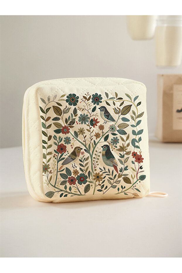 Flowers and Birds 1 Portable Sanitary Napkin Storage Bag, Made of Seaweed Turtle Pattern and Diamond