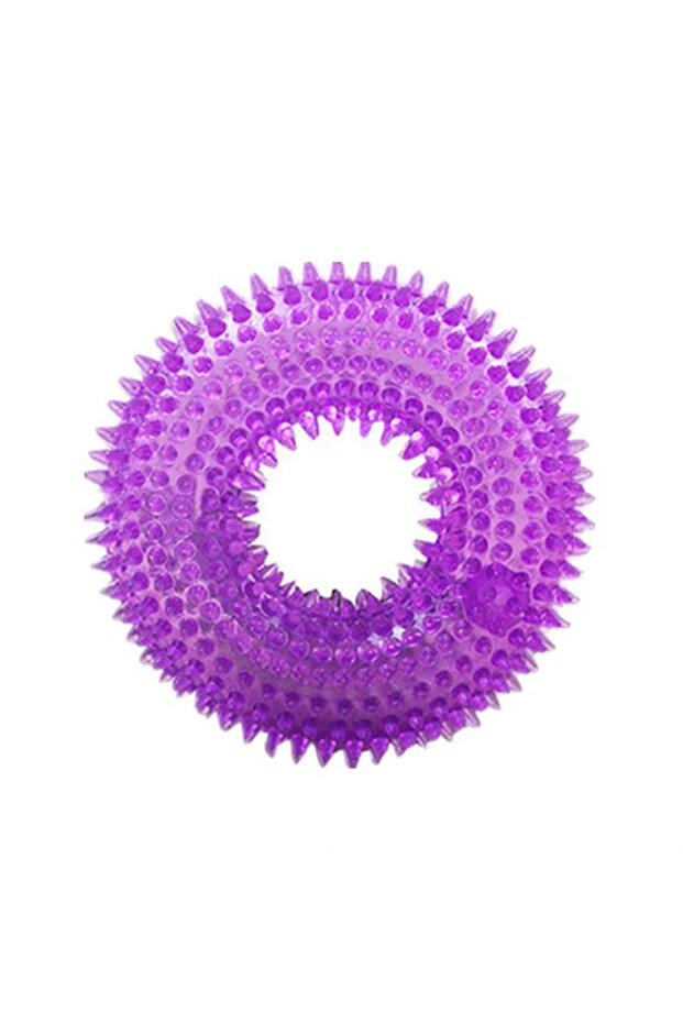 PURPLE Dog Chew Toy Durable Squeaky Thorn Ring Interactive Sound Training Natural TPR Teeth Clean..