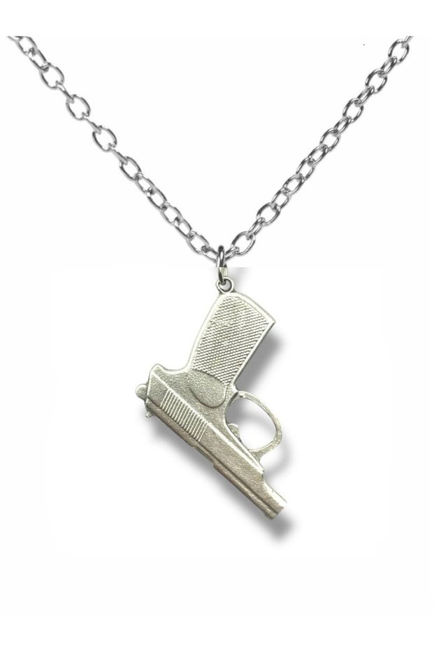 Silver Color Unisex Metal Necklace with Pistol Figure – Symbol of Rebellious Spirit and Power