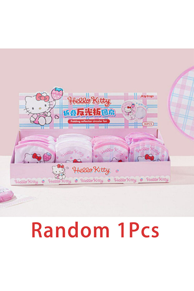 Joytop D-Random 1Pcs 1Pcs Genuine Sanrio Hello Kitty Folding Reflective Hand Fan Collapsible Handhel