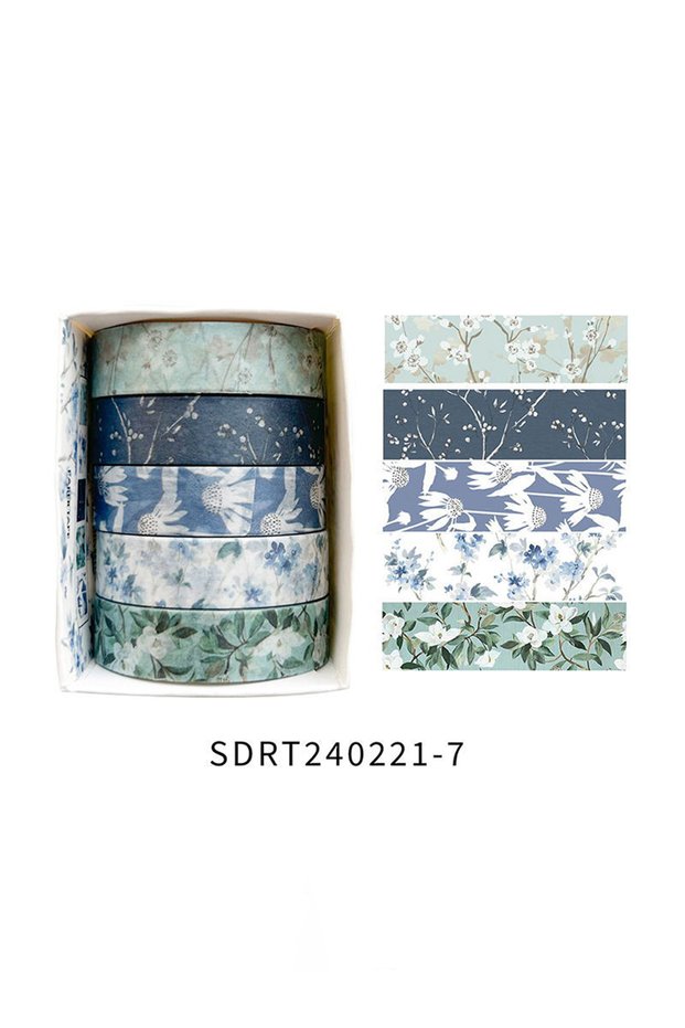 JDX-870 5 Rolls of Boxed Romantic Flower Handbook Tape, Cute DIY Fresh Decorative Washi Tape for Stu