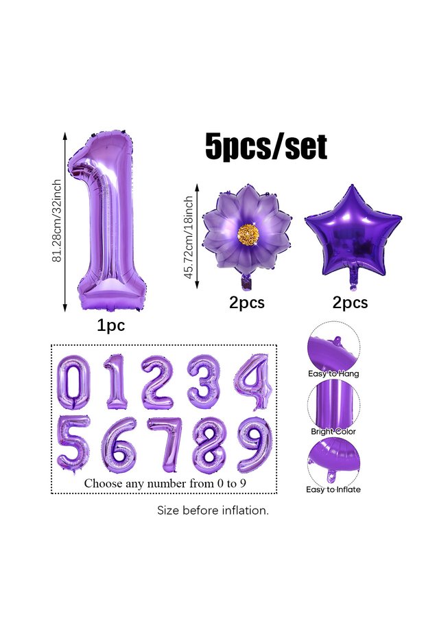 Other 1 5pcs Purple Number Foil Balloon Set for Birthday Parties Anniversaries Holiday Celebrations