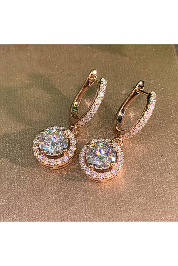 WHITE E758 Huitan Versatile Classic Design Round Dangle Earrings For Women Dazzling Crystal CZ Engag