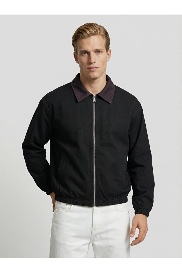Men's Gabardine Jacket with Oversize Collar, Elastic Sleeves and Waist, Comfortable Fit, Easy to Match.