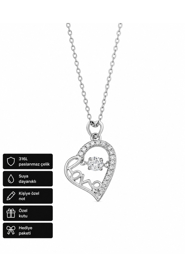 Love Written Heart Design 316L Steel Necklace Gift with Special Box