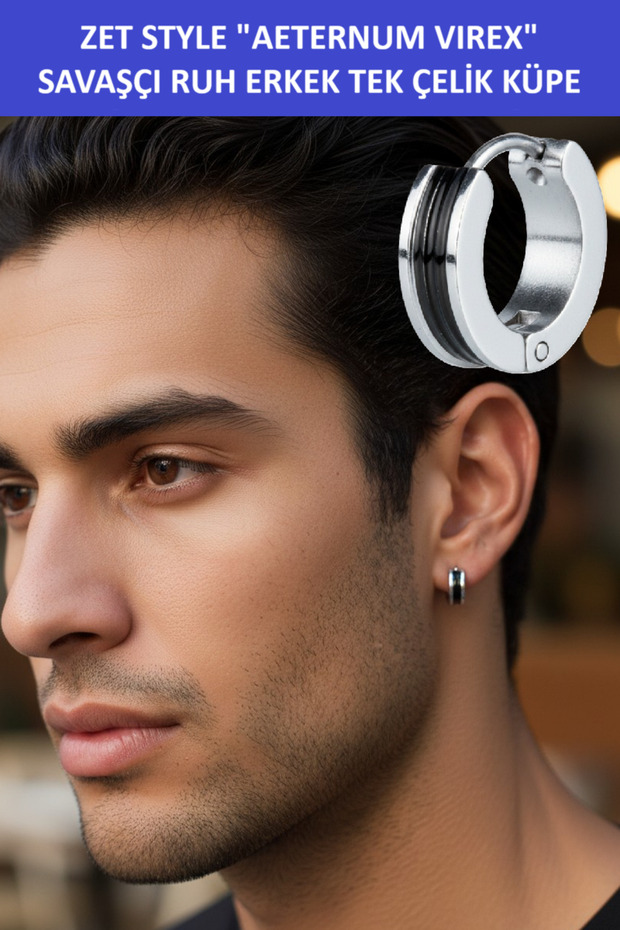 Zet Style Aeternum Virex – Warrior Spirit Men's Steel Hoop Single Earring (10 mm) – Stainless Steel