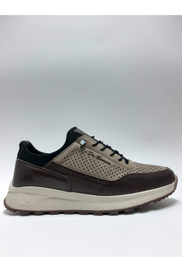 Genuine Leather Smart Lace-Up Summer Men's Shoes with Nubuck Details