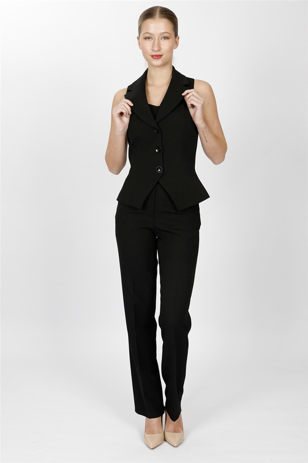 Jacket Collar Vest Set 1532505-Black - 1532505