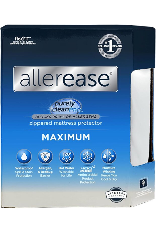 Maximum Allergy Mattress Protector, King Size, Polyester Blend, White