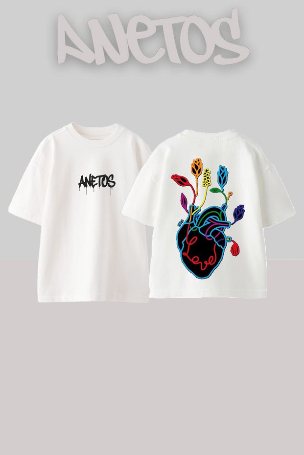 Heart Love Design Back Printed Cotton White Oversize T-Shirt