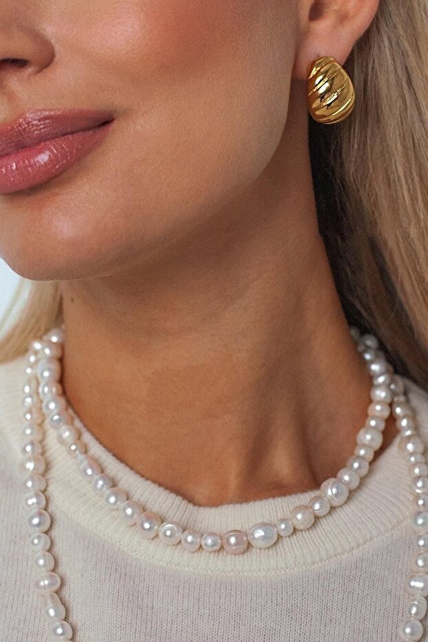 Gold Croissant Hoop Steel Earrings