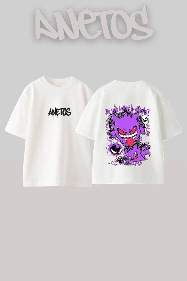 Gengar Gang Design Back Printed Cotton White Oversize T-Shirt
