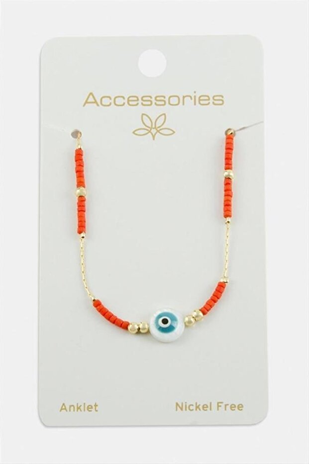 Nazar Miyoki Bead Anklet - Orange