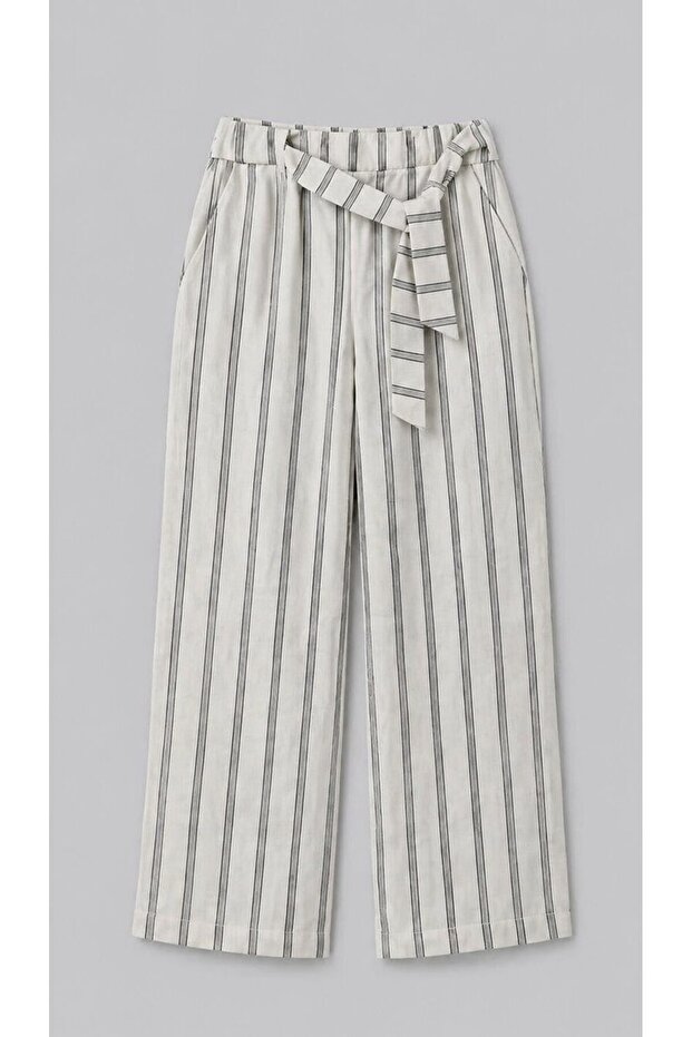 Linen Washed Striped High Waist Elasticated Trousers