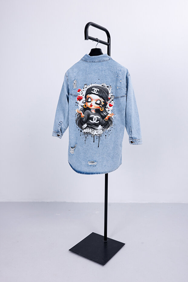Printed Oversized Denim Jacket - 2