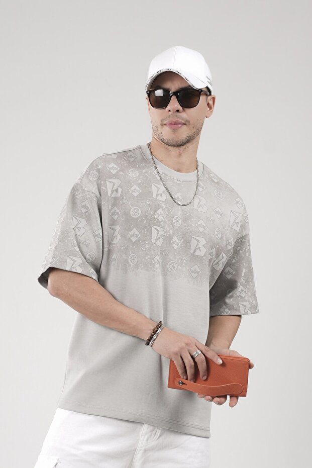 Oversize Logo Printed Crew Neck Basic T-Shirt - 3
