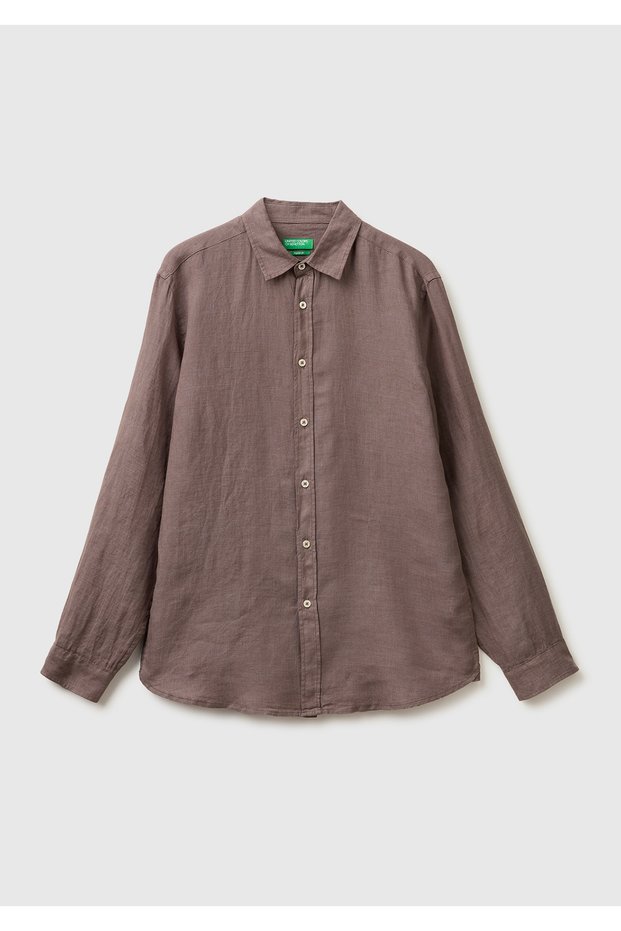 Men's Brown 100% Linen Shirt