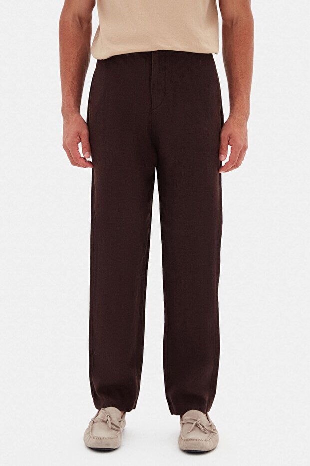 Ds Damat Comfort Fit Brown 100% Linen Jogger Pants