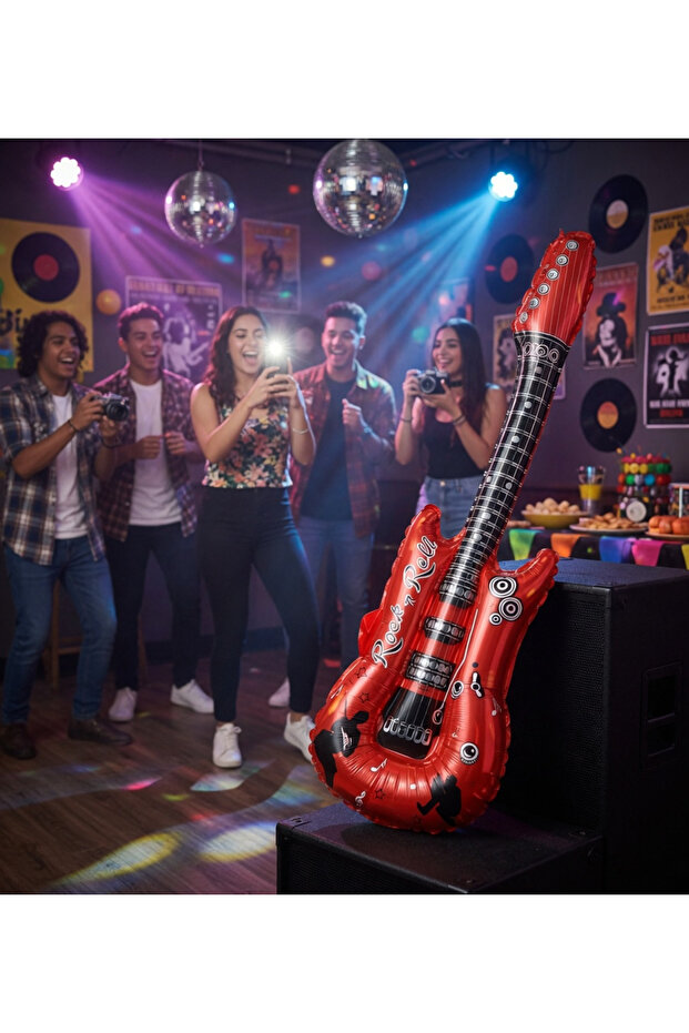 Red Guitar Shaped Foil Balloon 82X29 cm Party Decoration Music Themed Balloon