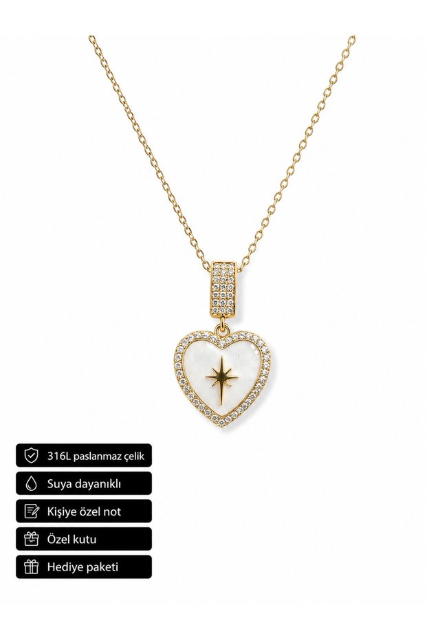 Heart Star Detailed Women's Necklace Stainless Steel Sparkling Gift