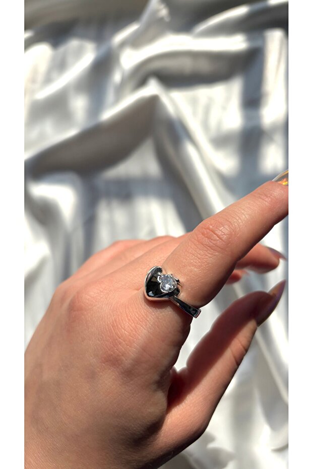 Women's Silver Color Stone Heart Ring