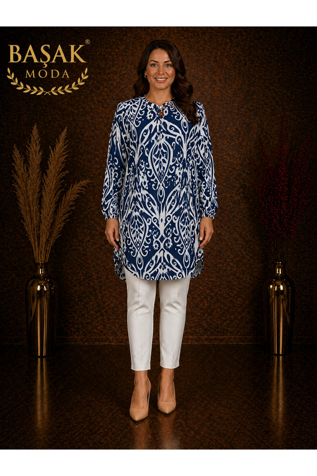 Moda Başak 100% Cotton Woven Patterned Tunic Comfortable Cut Plus Size