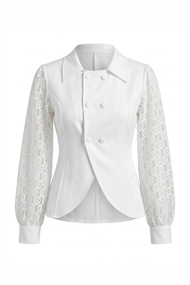 Blouse with Lace Detail on the Sleeves - White
