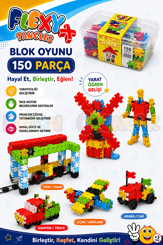 Flexy Tangles Block Game 150 Pieces - Toy Lego Set - Interlocking Stem Lego Set - Educational