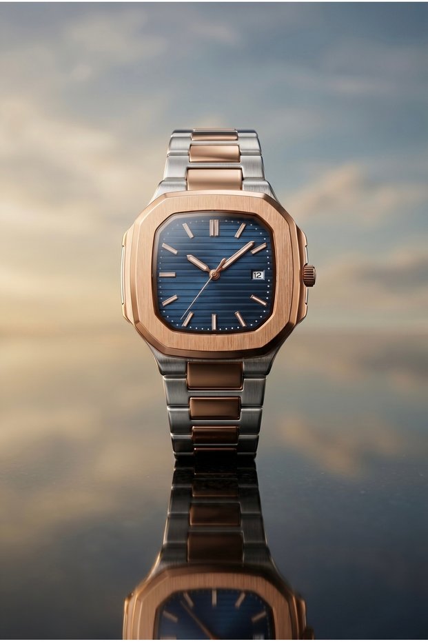 Men's Steel Watch Silver & Bronze Color Case & Blue Dial Luxury Edition Modern Design Premium Men's Wristwatch | Limited Edition 2026