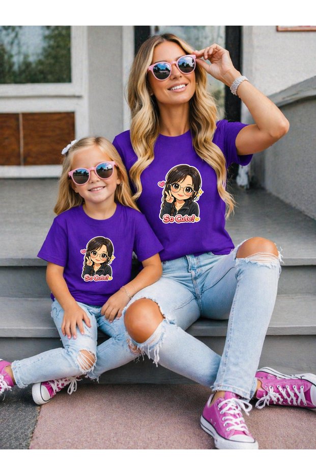 Mother-Daughter Matching Oversize T-Shirt 100% Cotton Printed Comfortable Fit Twin T-Shirt (Single Price)