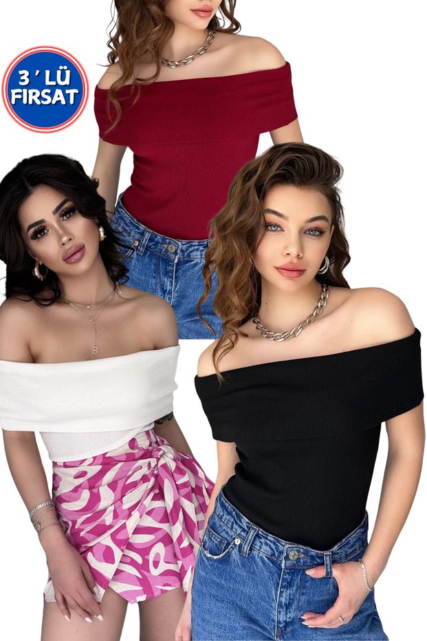Set of 3 - Madonna Collar, Sleeveless, Flexible Camisole Fabric, Summer Blouse