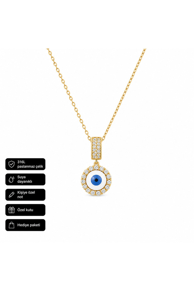 Evil Eye Beaded Stone Women's Necklace 316L Steel Stylish Gift Jewelry