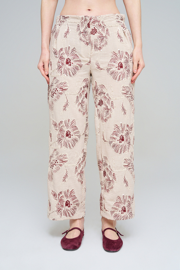 Women's Large Floral Embroidery Sequin Embroidered Relaxed Cut Pants