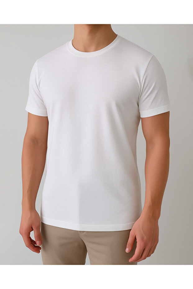 Λευκό μπλουζάκι Basic Crew Neck Slim Fit - 1