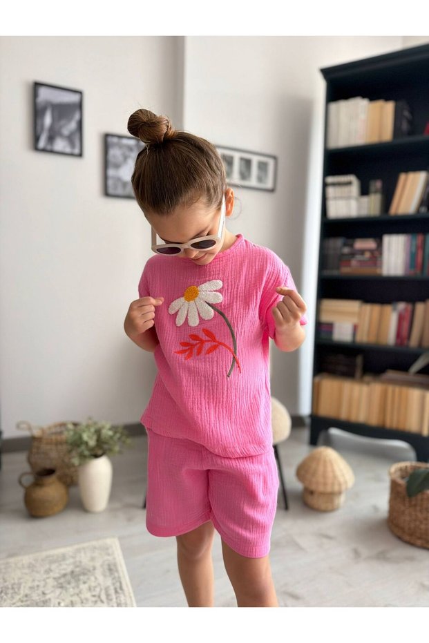 Girl's Summer Shorts Muslim Set with Embroidery Detail