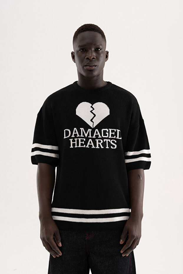 Men's Patterned Knitwear T-Shirt Black