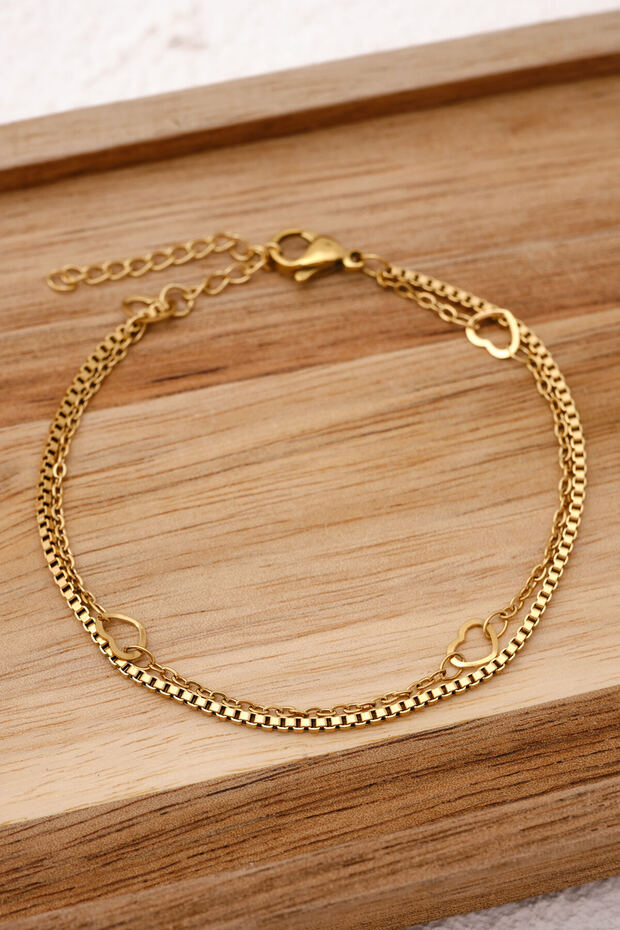 Steel Pera Bracelet Combination Chain Florya Box Square&Heart Bracelet 17+4Cm&21Cm